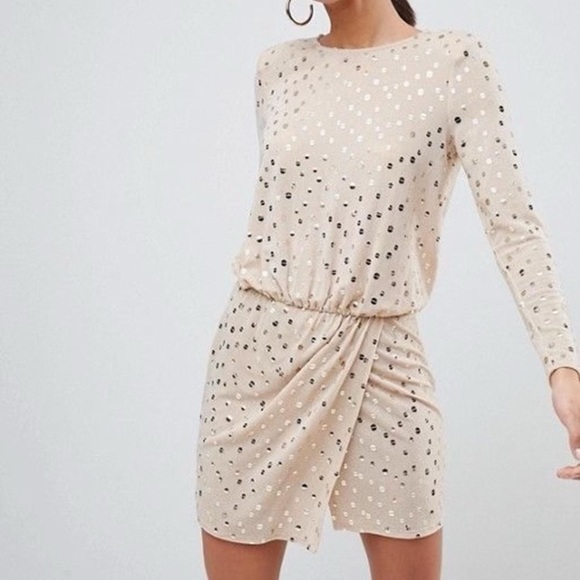 Flounce London Sequin Mini Dress Gold/Nude Women's Size 2 - Picture 1 of 12